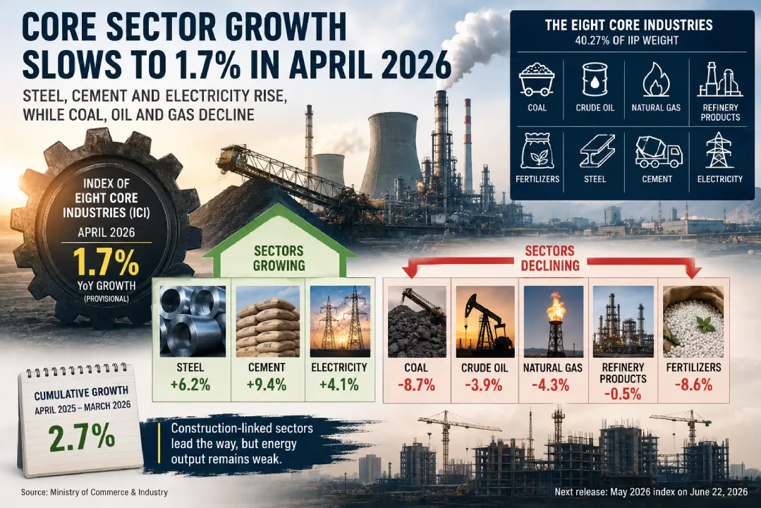 Core Sector Growth Slows to 1.7% in April