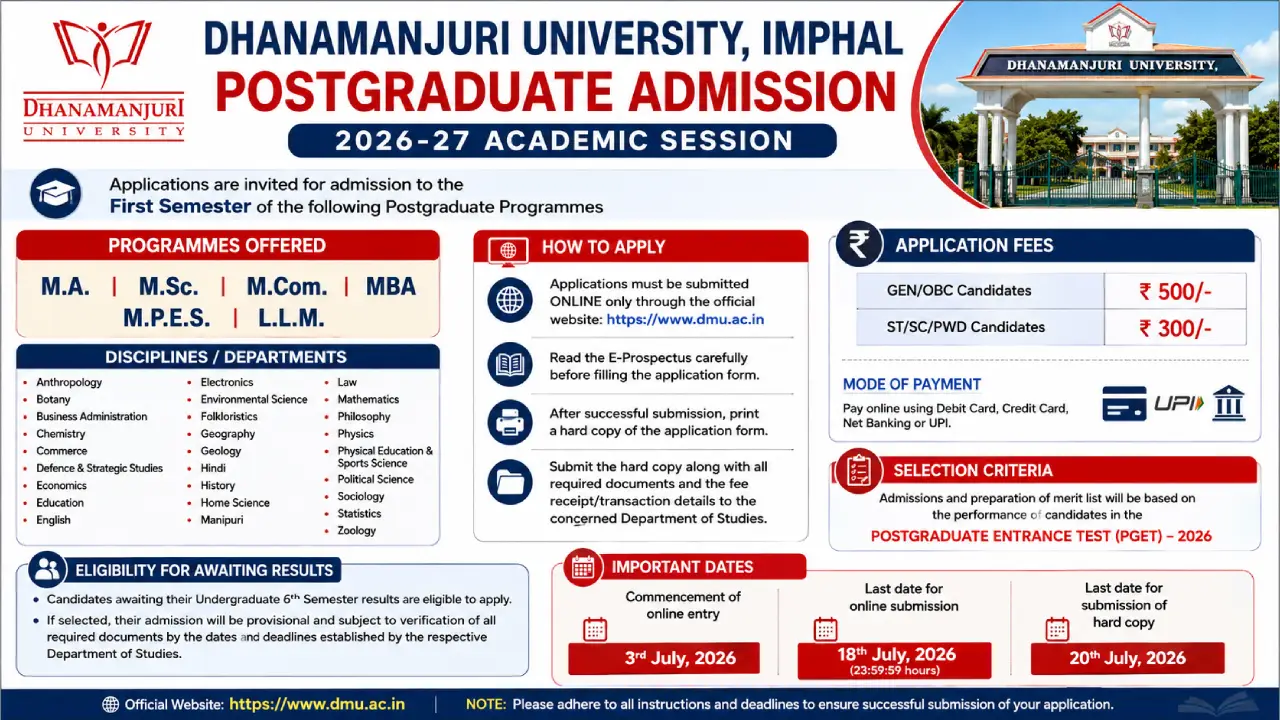 DMU Opens Applications for 2026-27 PG Admission
