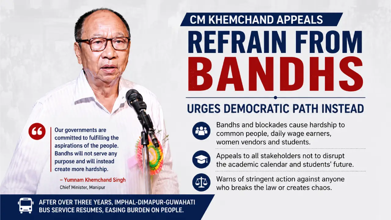 Manipur CM Khemchand Appeals Against Bandhs